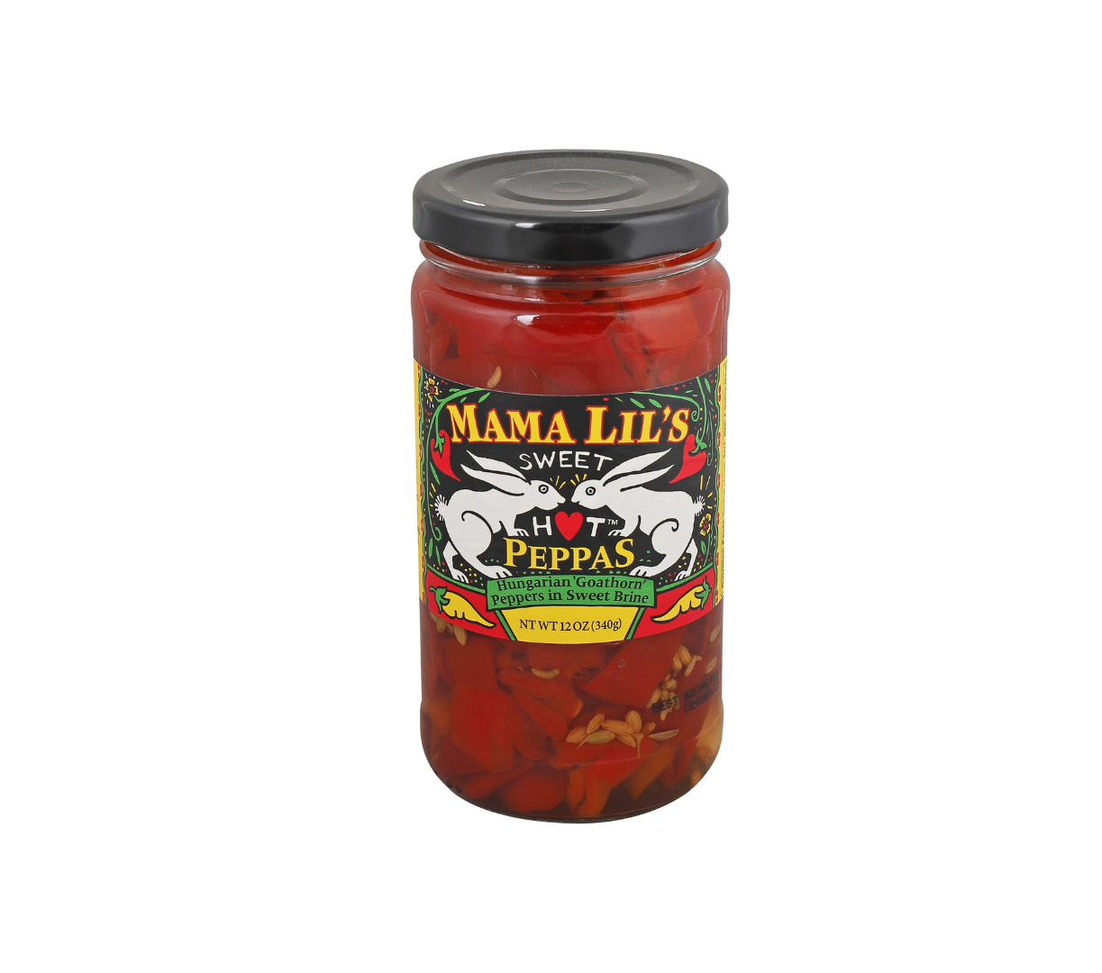 Jar of Mama Lil's Sweet Hot Peppas on a white background