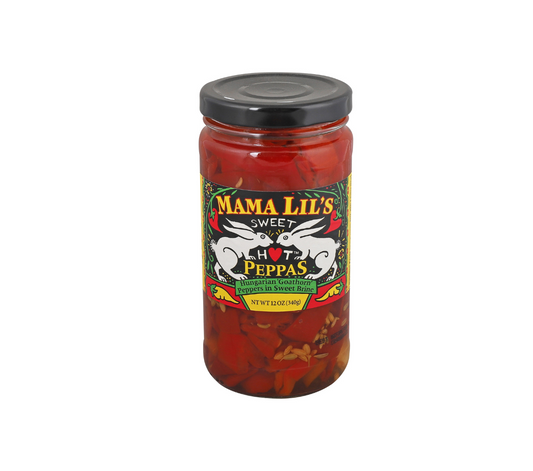 Jar of Mama Lil's Sweet Hot Peppas on a white background
